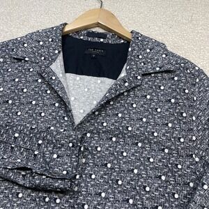 Ted Baker Button Down Shirt Mens 5 Blue Polka Dot Geometric Long Sleeve 0817